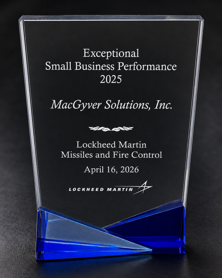 MacGyver Solutions has been selected as one of only 11 companies recognized with the prestigious 2025 Missiles and Fire Control (MFC) Exceptional Small Business Award.